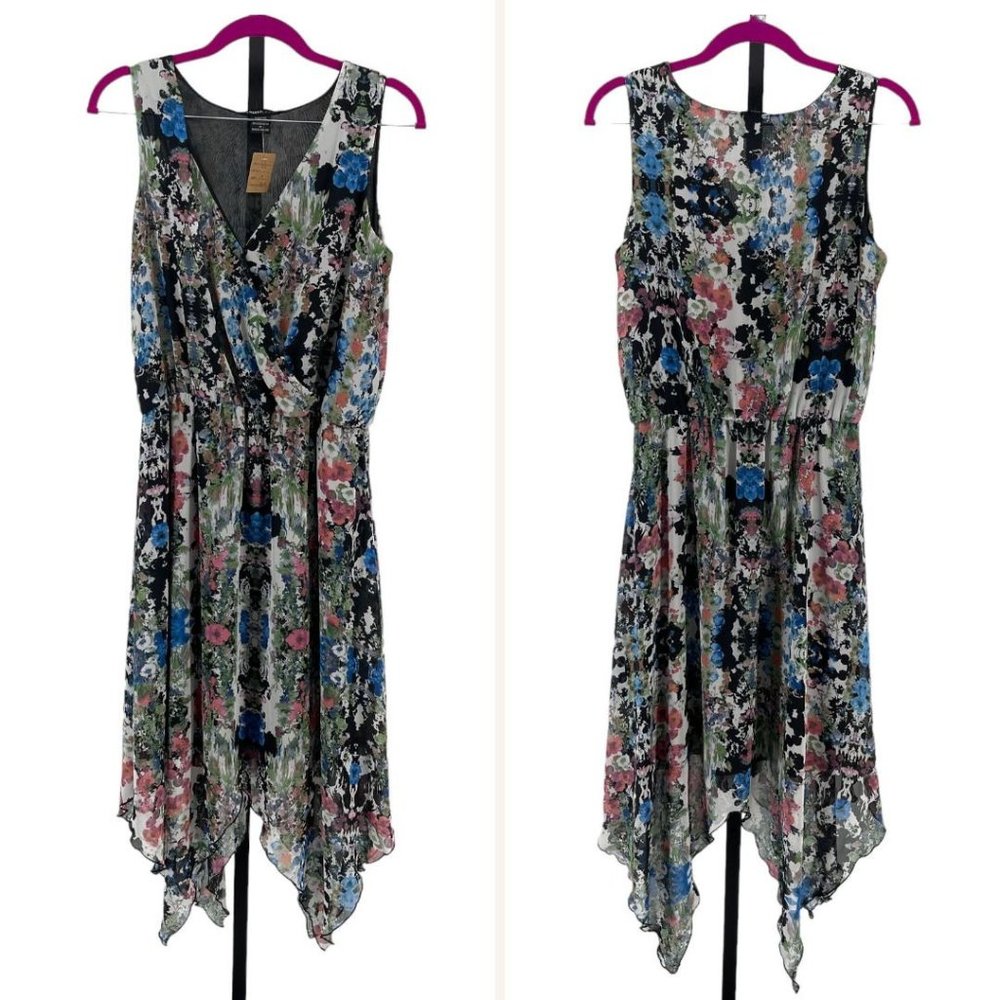 Robert Louis Womens Handkerchief Midi Floral Dress size M Flowy Faux Wrap Fairy